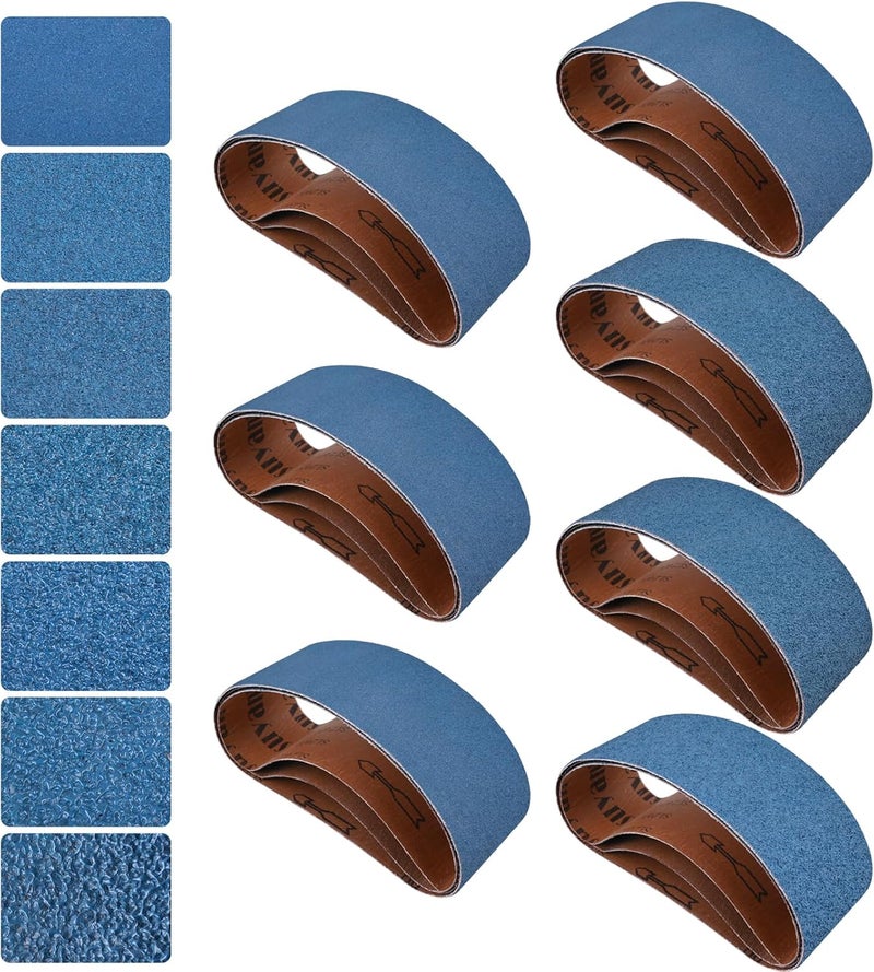 Aolabela 3x21 Inch Sanding Belts 21 Pcs 7 Grits Sizes (3 Each of 40/60/80/120/150/240/400 Grits) Heavy Duty Belt Sander Zirconia Belt Sander Paper for Wood, Metal, Stainless Steel, Cars, and Furniture - Image 1